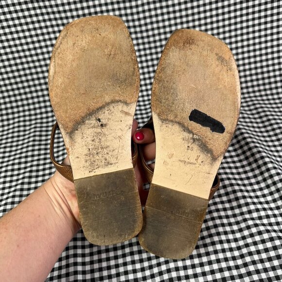 Miu Miu Vintage Y2K Bronze Gold Embellished Flip Flop Sandals EU 36 / US 6 - Picture 4 of 5